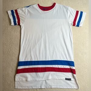 White and Red Short Sleeve Tee with Retro Stripes